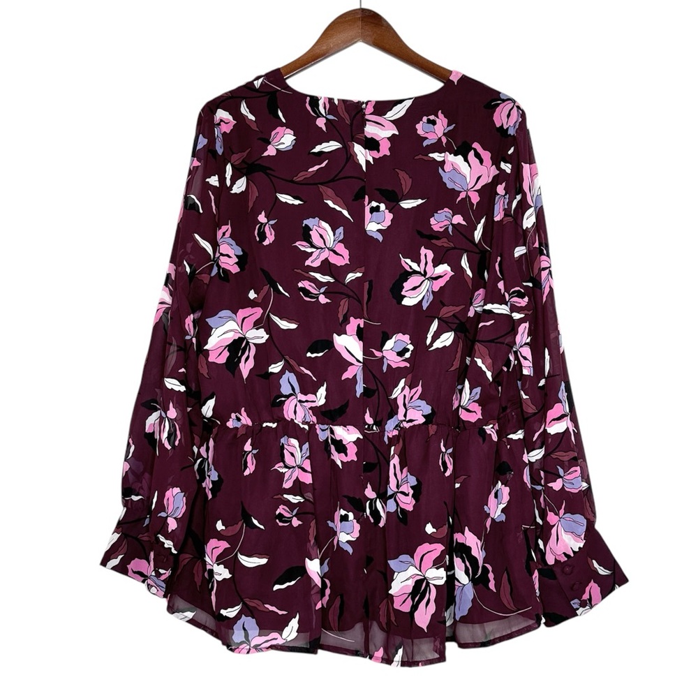 Lane Bryant Blouse Dark Floral Sheer Cranberry Plum Plus Purple Burgundy Size 18 - Picture 2 of 16